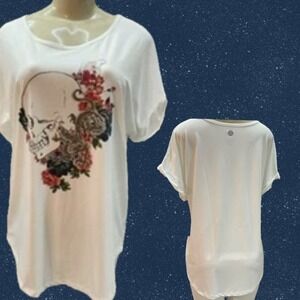 Torrid XL White Wicking Crew Neck Skull Floral Graphic Short Sleeve Active Tee
